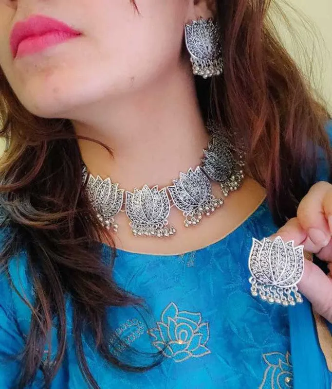 Combo of Lotus Jewelry Set and Dome Shape Jhumki