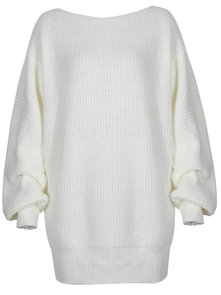 Comfortable Pullover Off-The-Shoulder Casual Loose Knit Sweater Mini Dress
