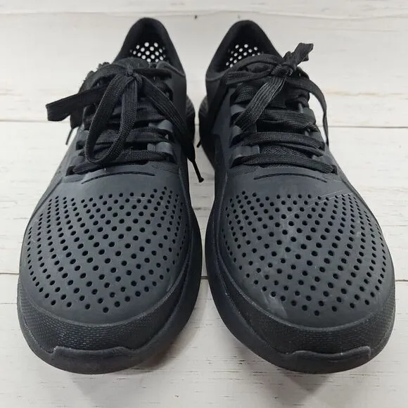 Crocs Lite Ride Pacer‎ Mens 11 Black Sneakers Casual Lace Up Perforated 204967