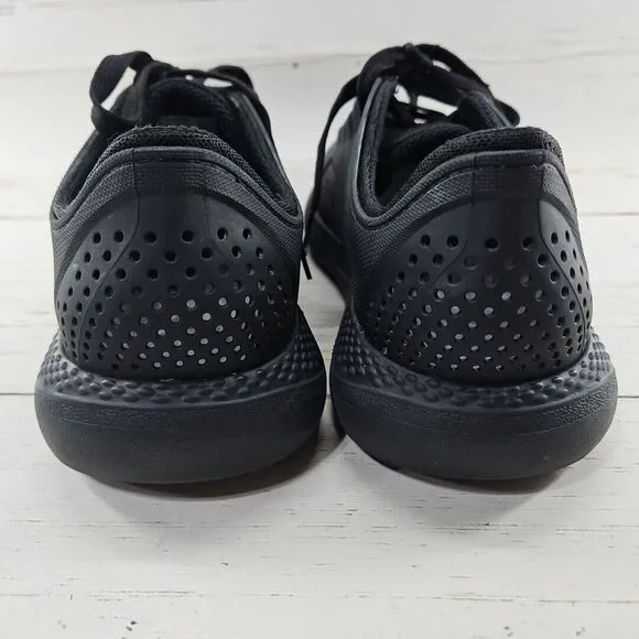 Crocs Lite Ride Pacer‎ Mens 11 Black Sneakers Casual Lace Up Perforated 204967