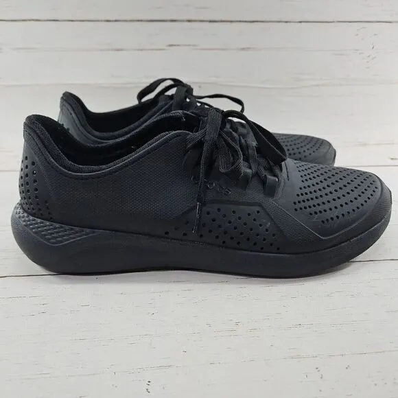 Crocs Lite Ride Pacer‎ Mens 11 Black Sneakers Casual Lace Up Perforated 204967