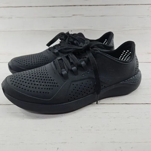 Crocs Lite Ride Pacer‎ Mens 11 Black Sneakers Casual Lace Up Perforated 204967
