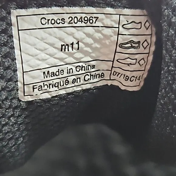Crocs Lite Ride Pacer‎ Mens 11 Black Sneakers Casual Lace Up Perforated 204967