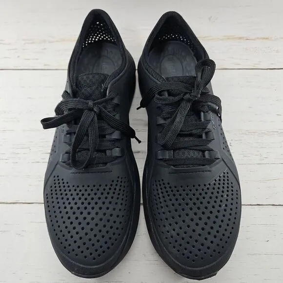 Crocs Lite Ride Pacer‎ Mens 11 Black Sneakers Casual Lace Up Perforated 204967