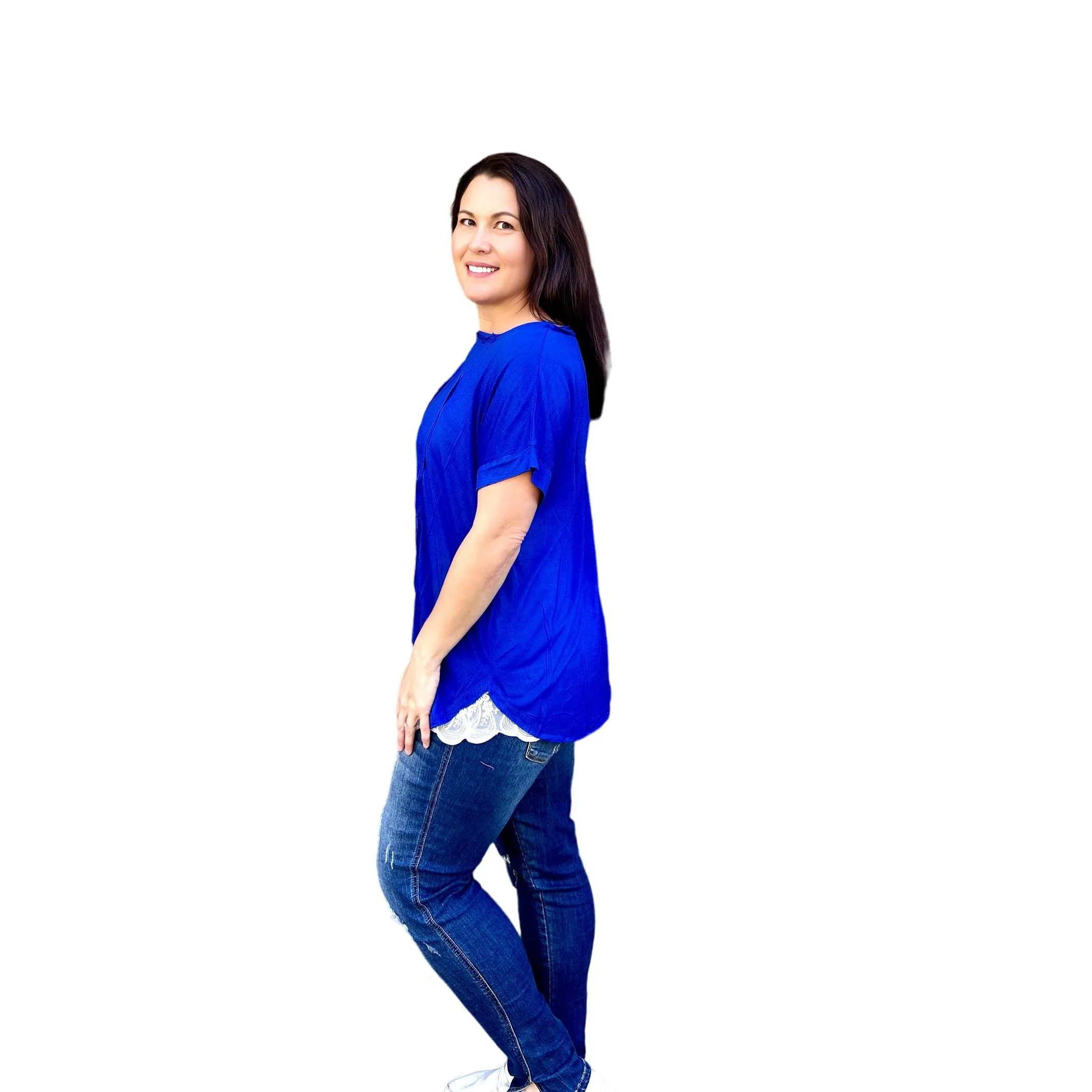Culture Code Blue Round Neck Exposed Seam Sleeveless Top CAY1647