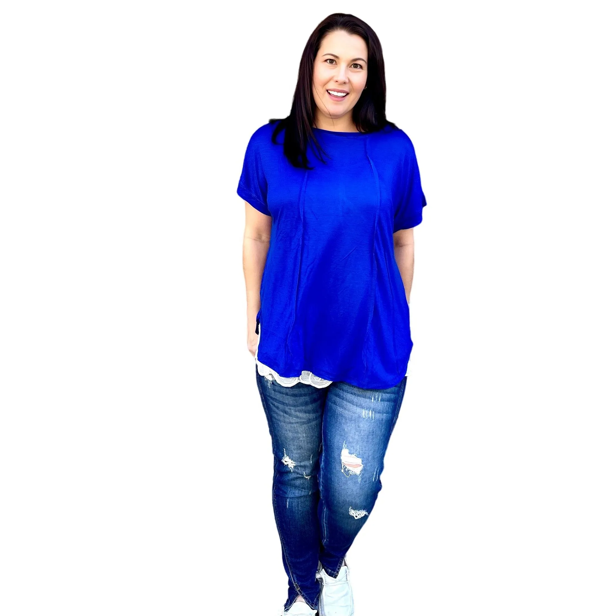 Culture Code Blue Round Neck Exposed Seam Sleeveless Top CAY1647