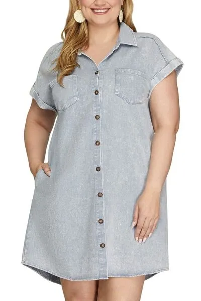 Denim Button-Down Twill Shirt Dress