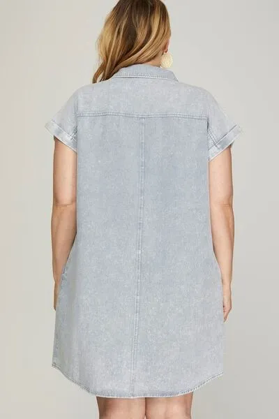 Denim Button-Down Twill Shirt Dress