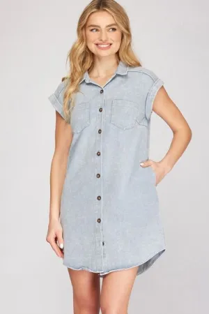 Denim Button-Down Twill Shirt Dress