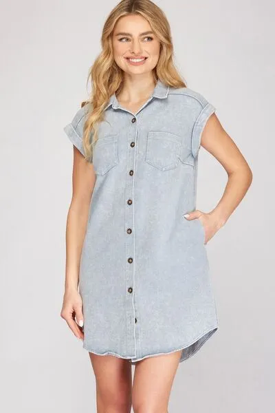 Denim Button-Down Twill Shirt Dress