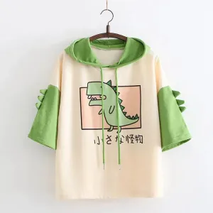 Dinosaur Cartoon Japanese Hooded T-shirt J10023