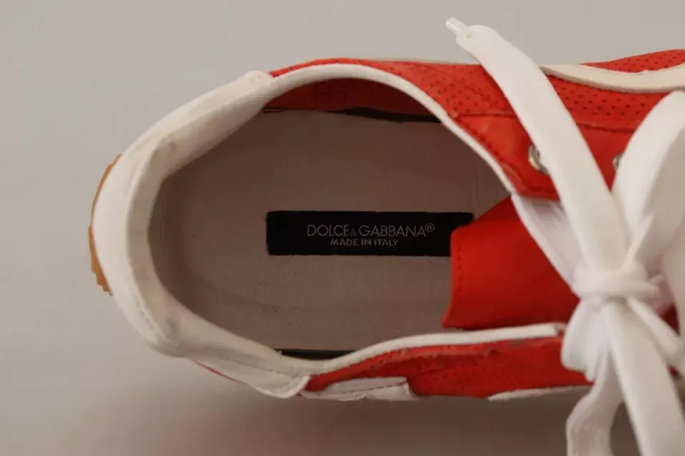 Dolce & Gabbana Red White Leather Mens Logo Casual Sneakers Shoes