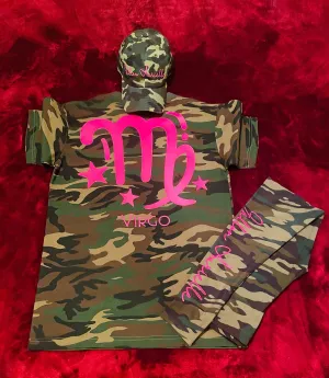 Fallon Aurielle Signature 3 Piece Virgo Logo & Name Zodiac Leggings Set (Camo & Neon Pink)