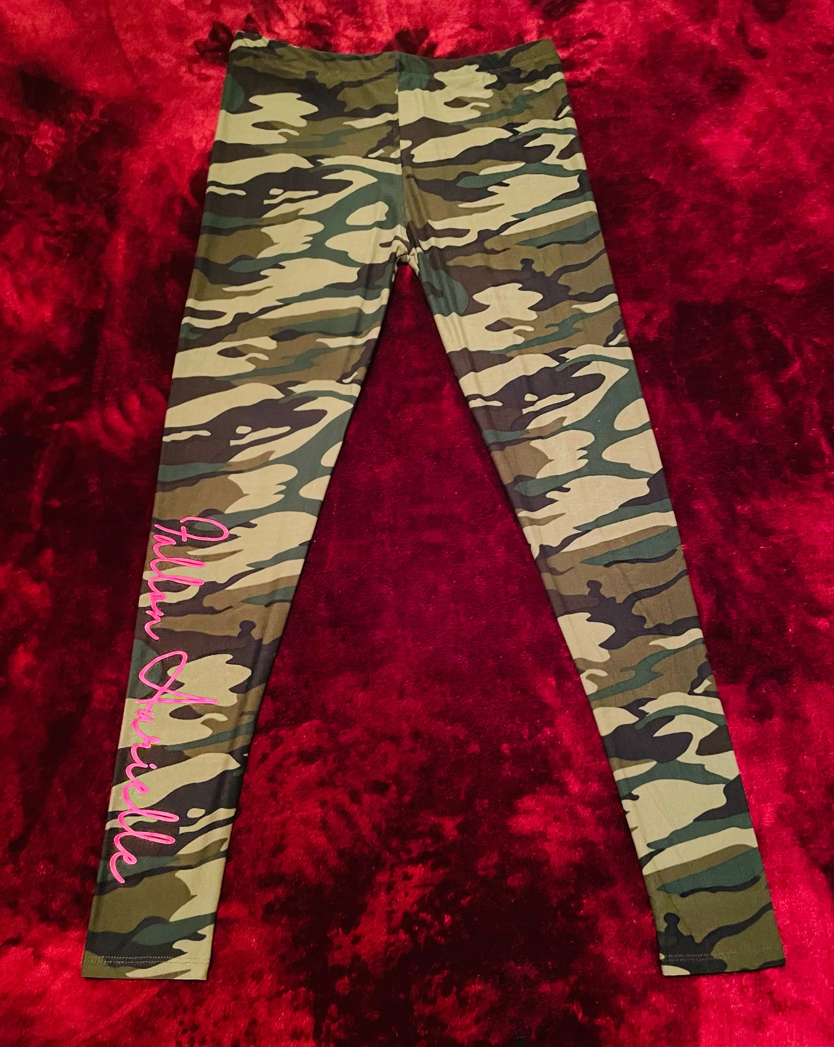 Fallon Aurielle Signature 3 Piece Virgo Logo & Name Zodiac Leggings Set (Camo & Neon Pink)
