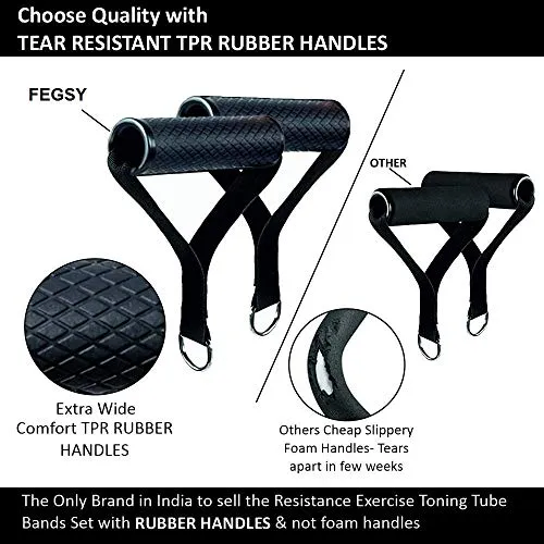 FEGSY Resistance Bands Set for Exercise, Stretching, and Workout Toning Tube Kit with Foam Handles, Door Anchor, Ankle Strap, and Carrying Bag for Men, Women (Natural Latex)