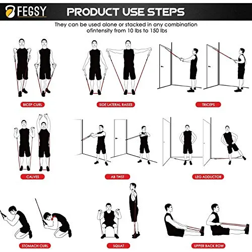FEGSY Resistance Bands Set for Exercise, Stretching, and Workout Toning Tube Kit with Foam Handles, Door Anchor, Ankle Strap, and Carrying Bag for Men, Women (Natural Latex)