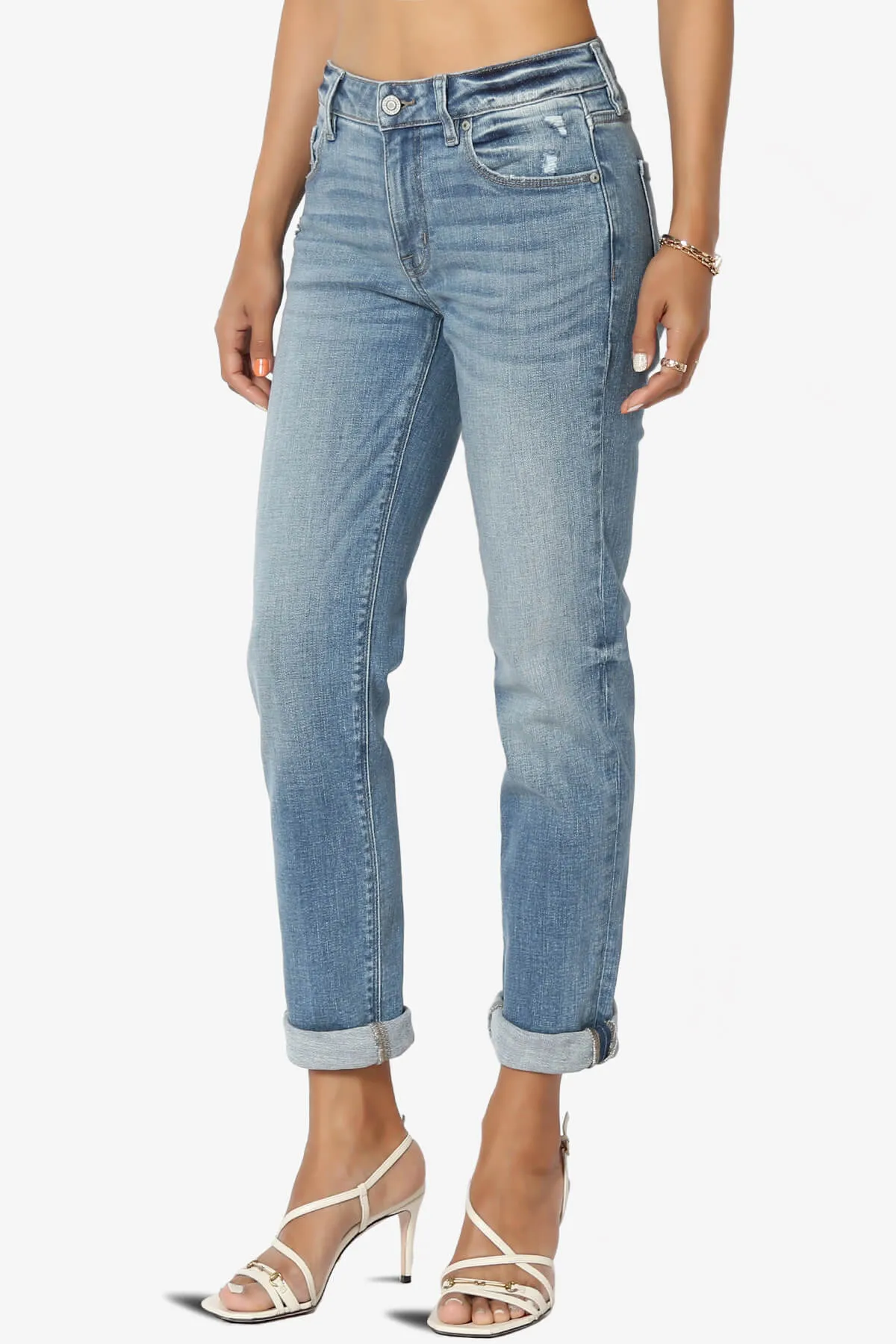 Frankie Mid Rise Girlfriend Jeans in Buzzkill
