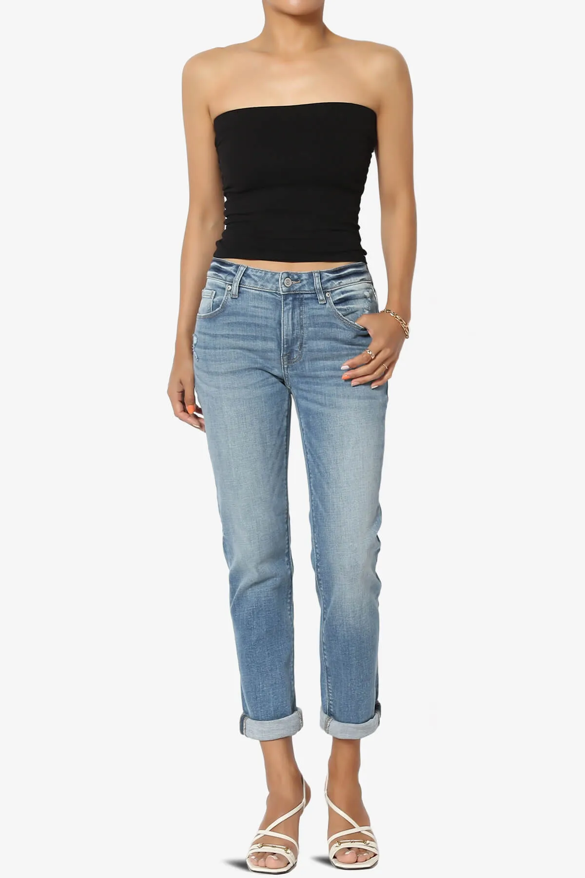 Frankie Mid Rise Girlfriend Jeans in Buzzkill