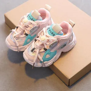 Girls Boys Outdoor Breathable Flat Mesh Sneakers - Pink, Beige, Grey