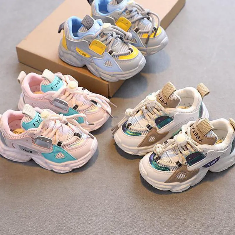 Girls Boys Outdoor Breathable Flat Mesh Sneakers - Pink, Beige, Grey