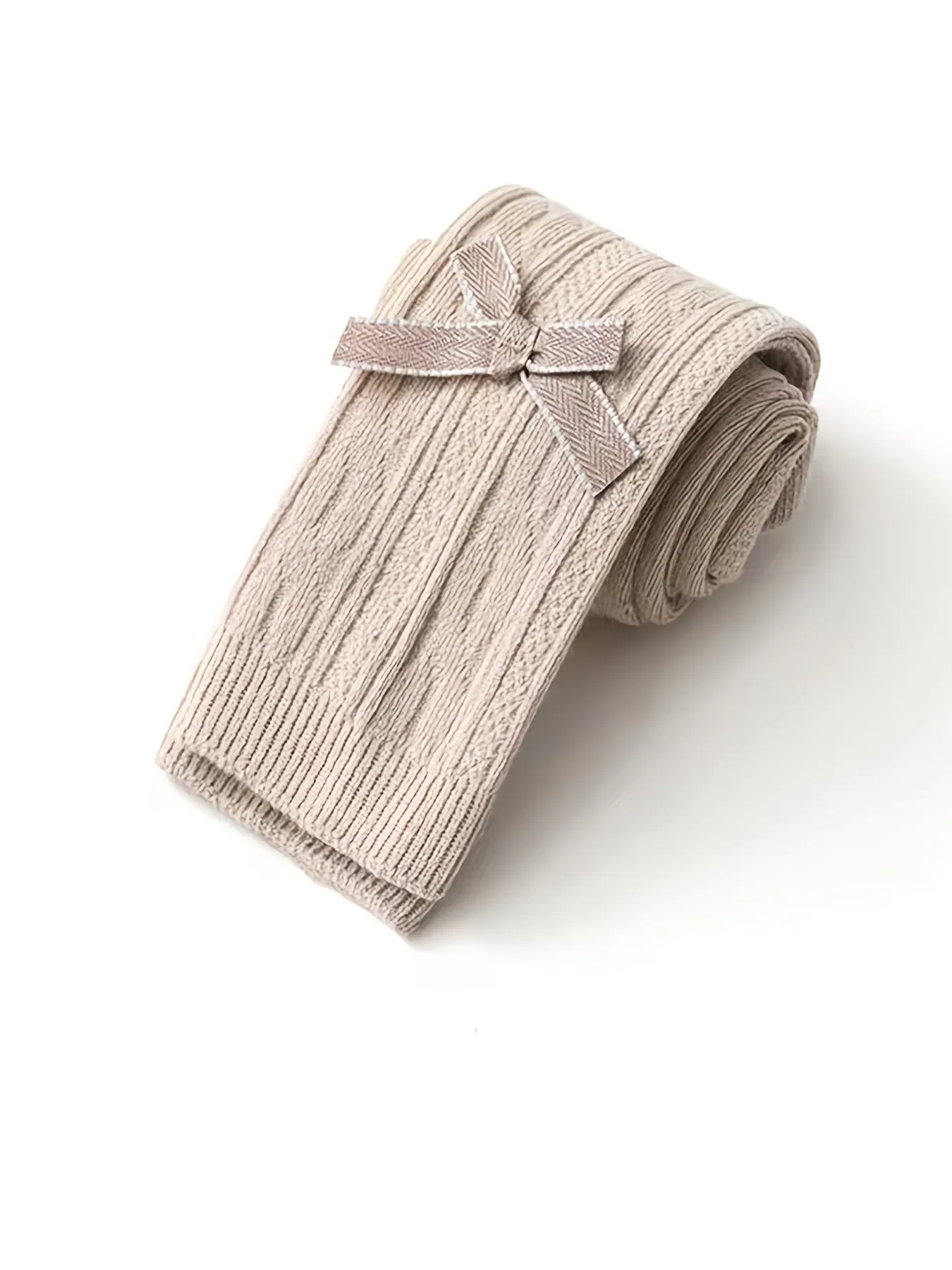 Girls Cable Knit Tights with Bowknot Decor, Toddler High-Stretch Pantyhose, Leggings for Winter