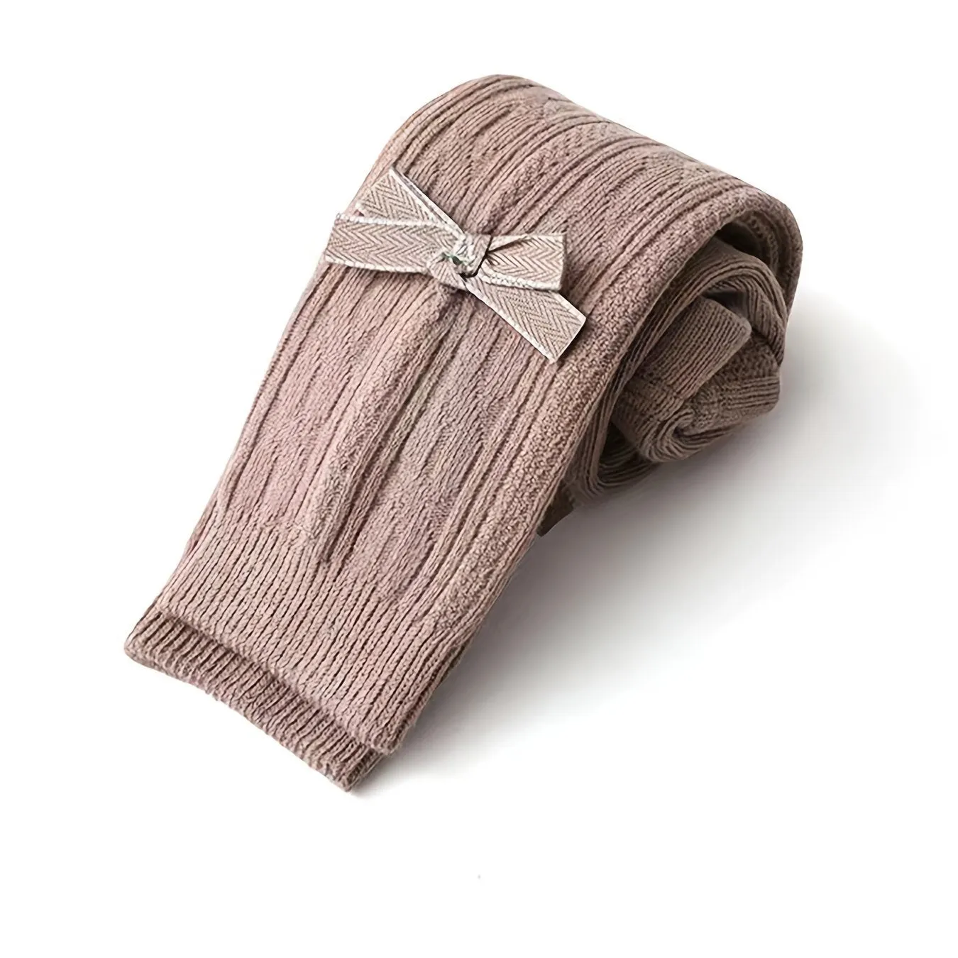 Girls Cable Knit Tights with Bowknot Decor, Toddler High-Stretch Pantyhose, Leggings for Winter