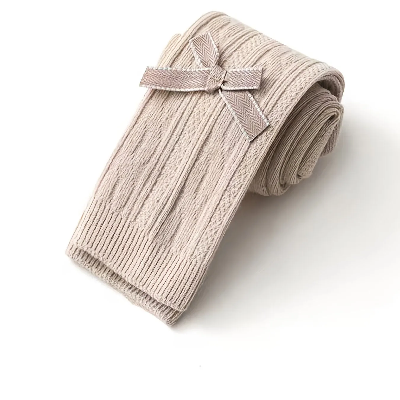 Girls Cable Knit Tights with Bowknot Decor, Toddler High-Stretch Pantyhose, Leggings for Winter