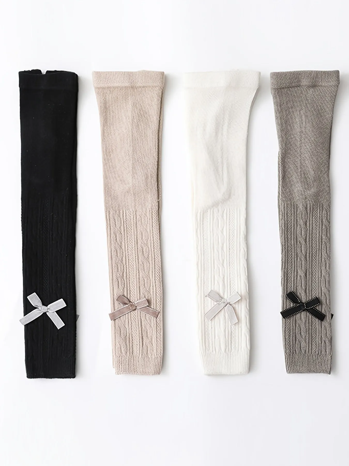 Girls Cable Knit Tights with Bowknot Decor, Toddler High-Stretch Pantyhose, Leggings for Winter