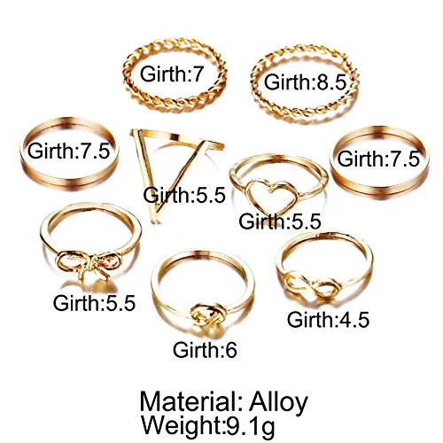 Gold Plated Nine Piece Love Infinity Ring Set