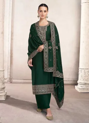 Green and Gold Embroidered Pant Style Suit