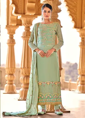 Green Heavy Embroidered Straight Pant Style Suit