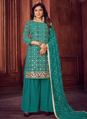 Green Mirror Embroidered Sharara Style Suit