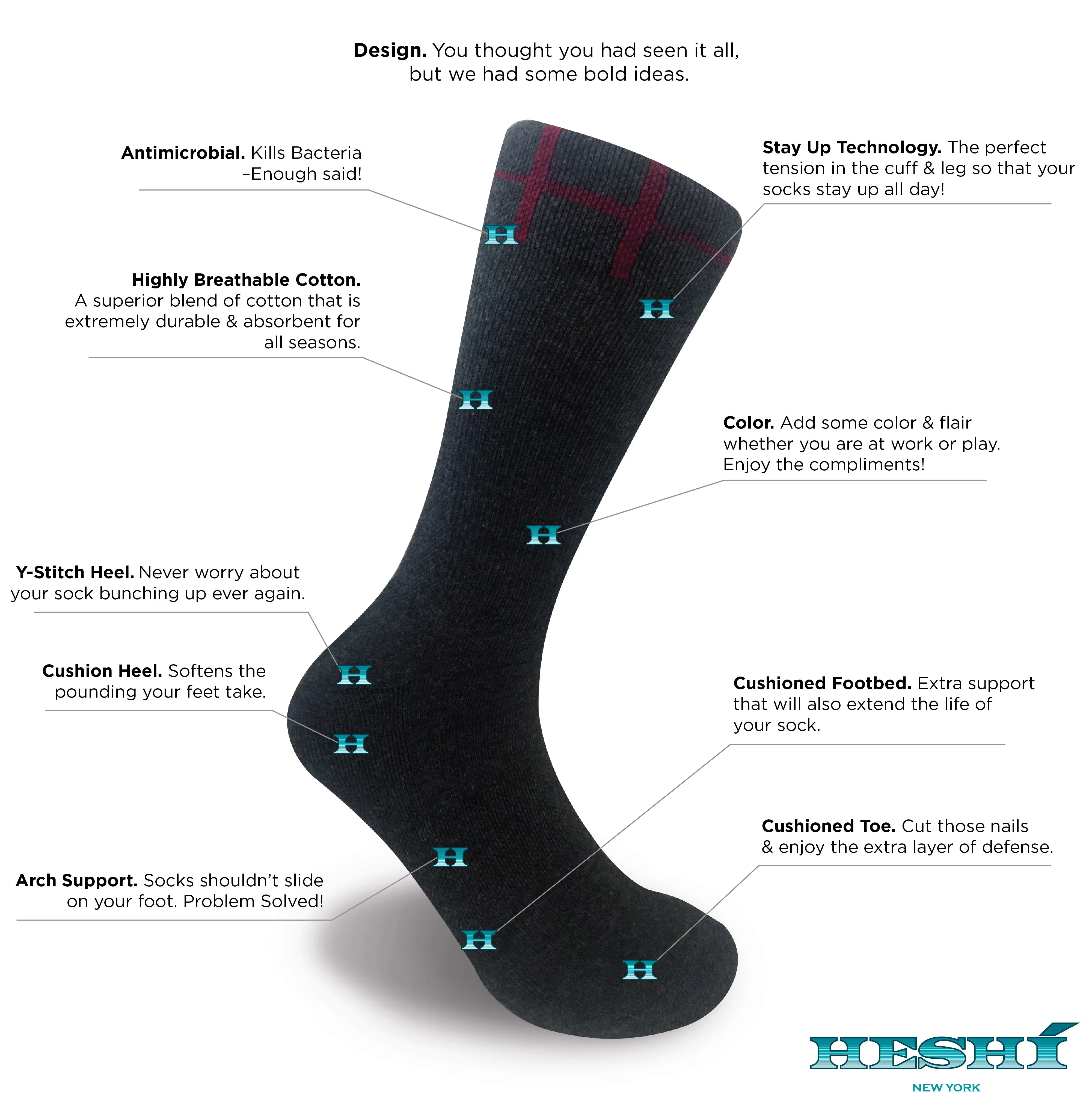 Heshí Basic Crew Sock - Charcoal