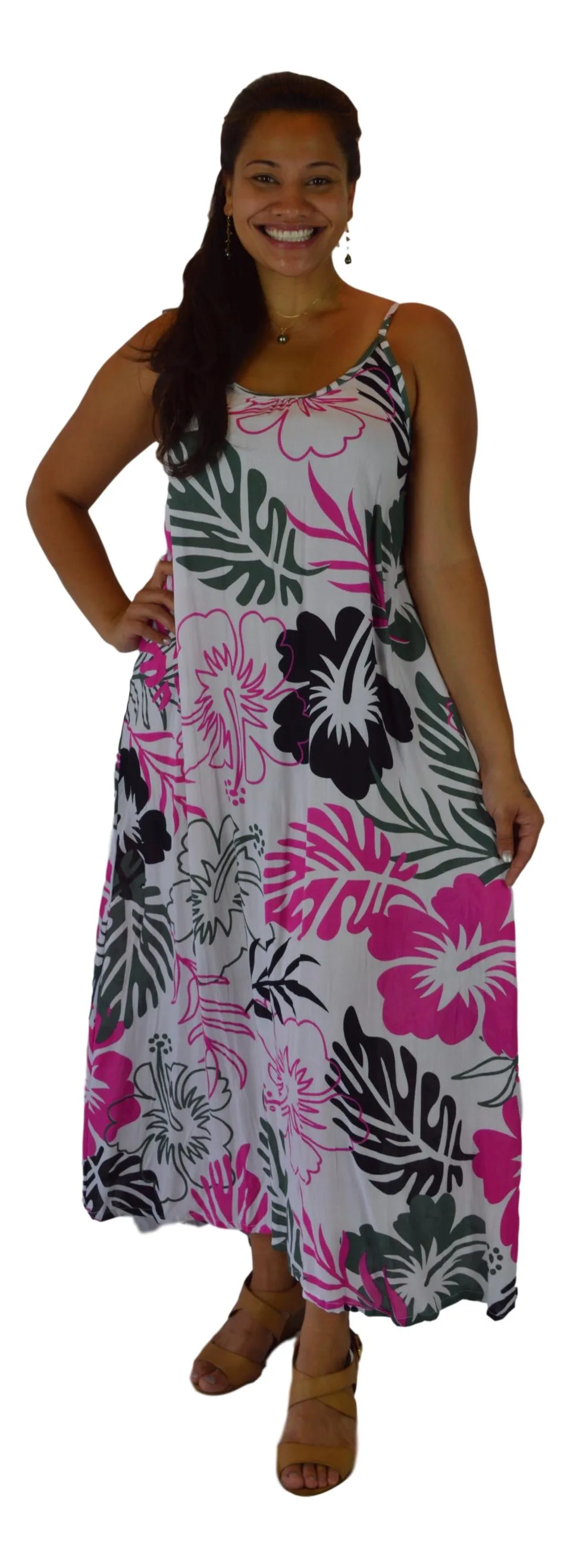 Holoholo - Bali Dress - Paradise Hibiscus - Pink - Long