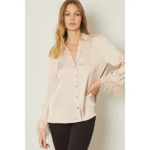 I'm A Glamour Girl Faux Ostrich Lined Top in Champagne