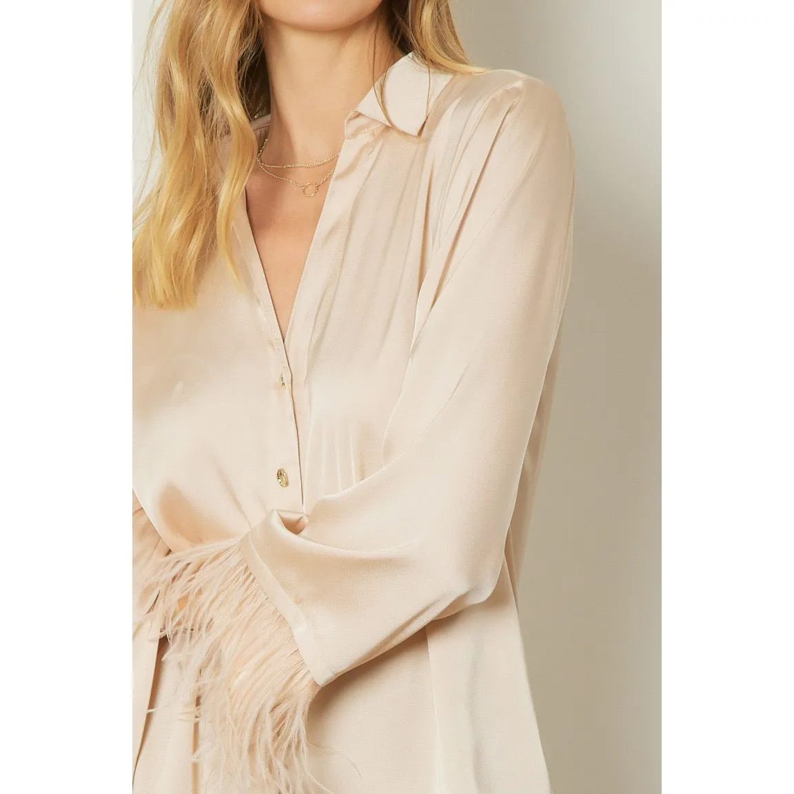I'm A Glamour Girl Faux Ostrich Lined Top in Champagne