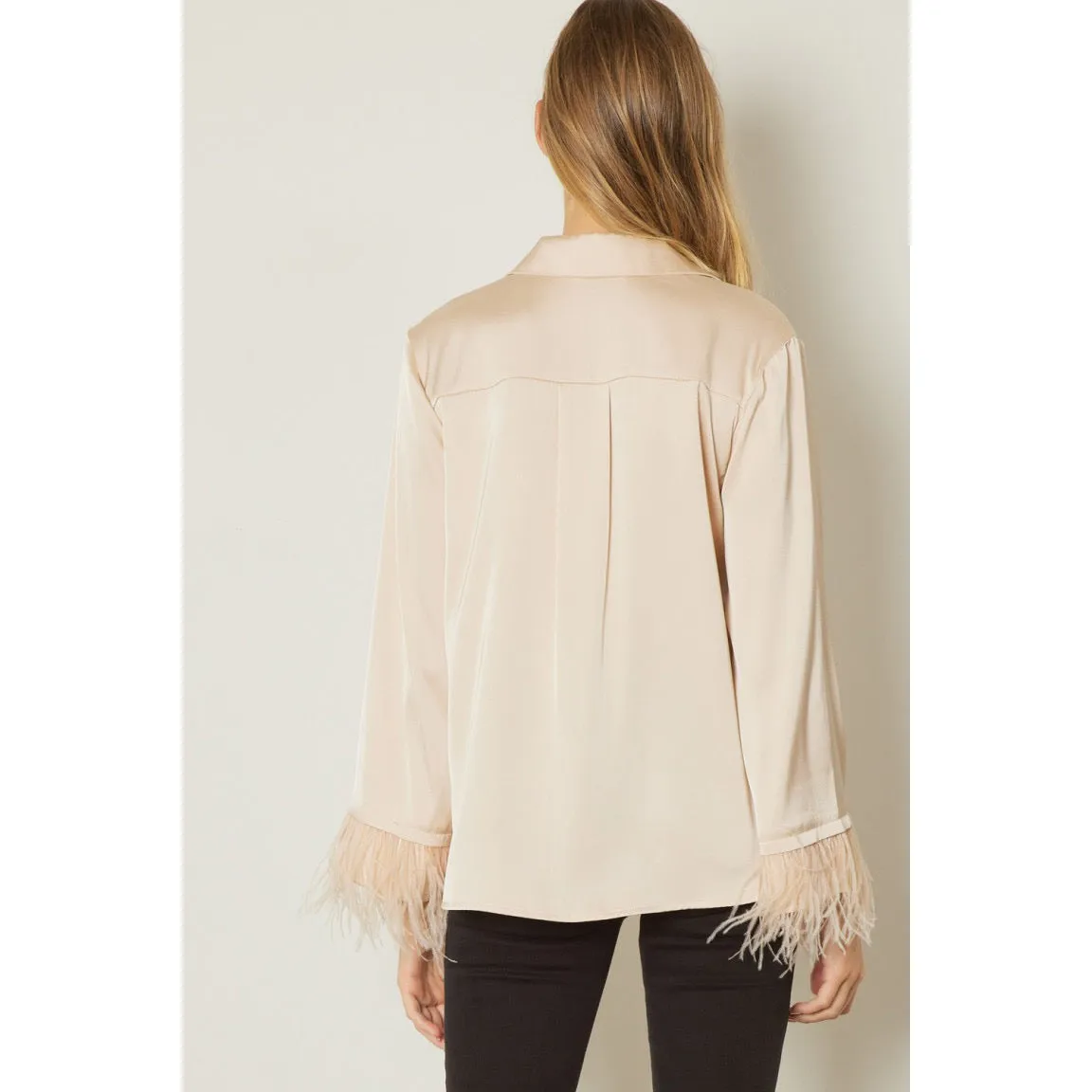 I'm A Glamour Girl Faux Ostrich Lined Top in Champagne