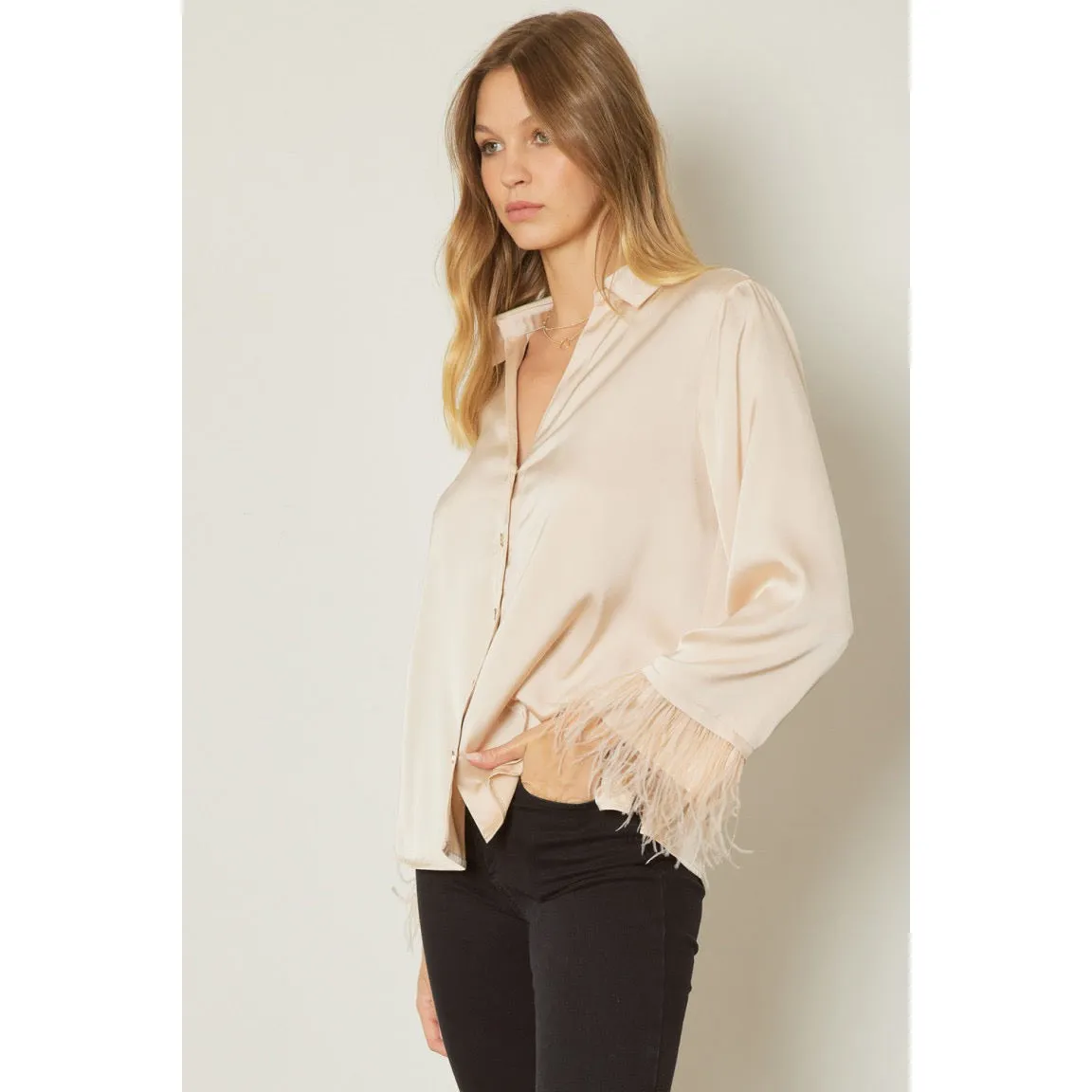 I'm A Glamour Girl Faux Ostrich Lined Top in Champagne