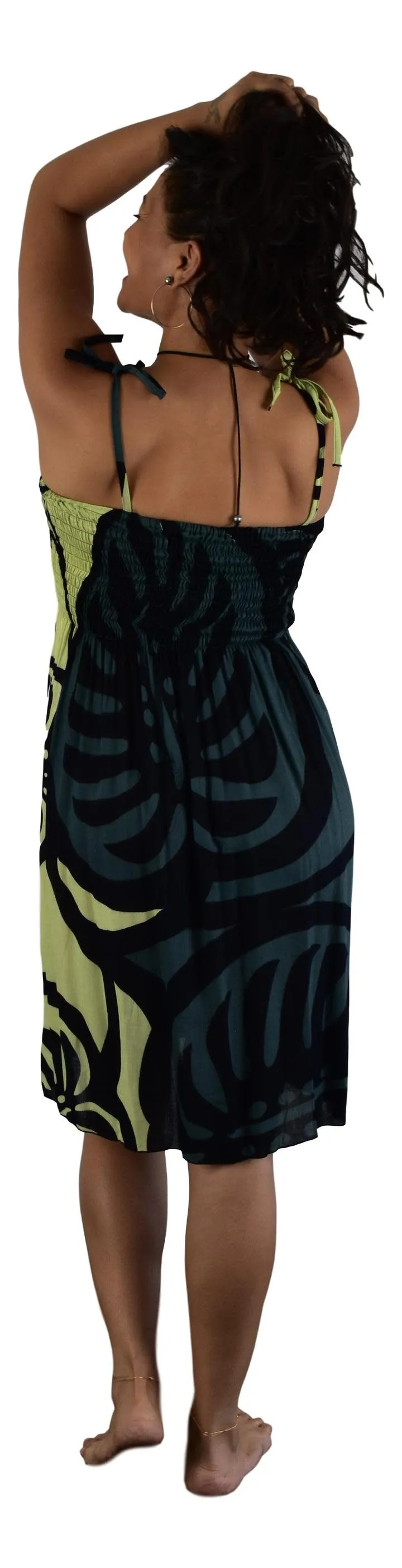 Island Style - Elastic Dress - Bold Monstera - Black and Grey