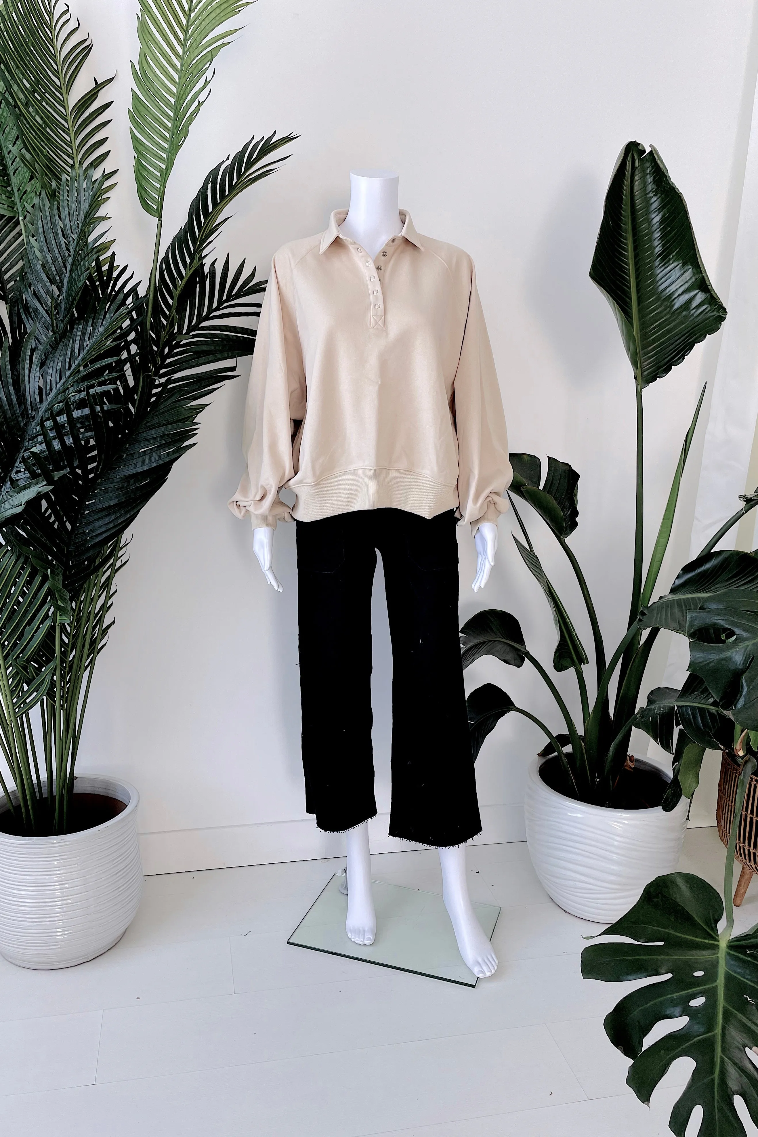 JANIE CASUAL TERRY PULLOVER IN BEIGE