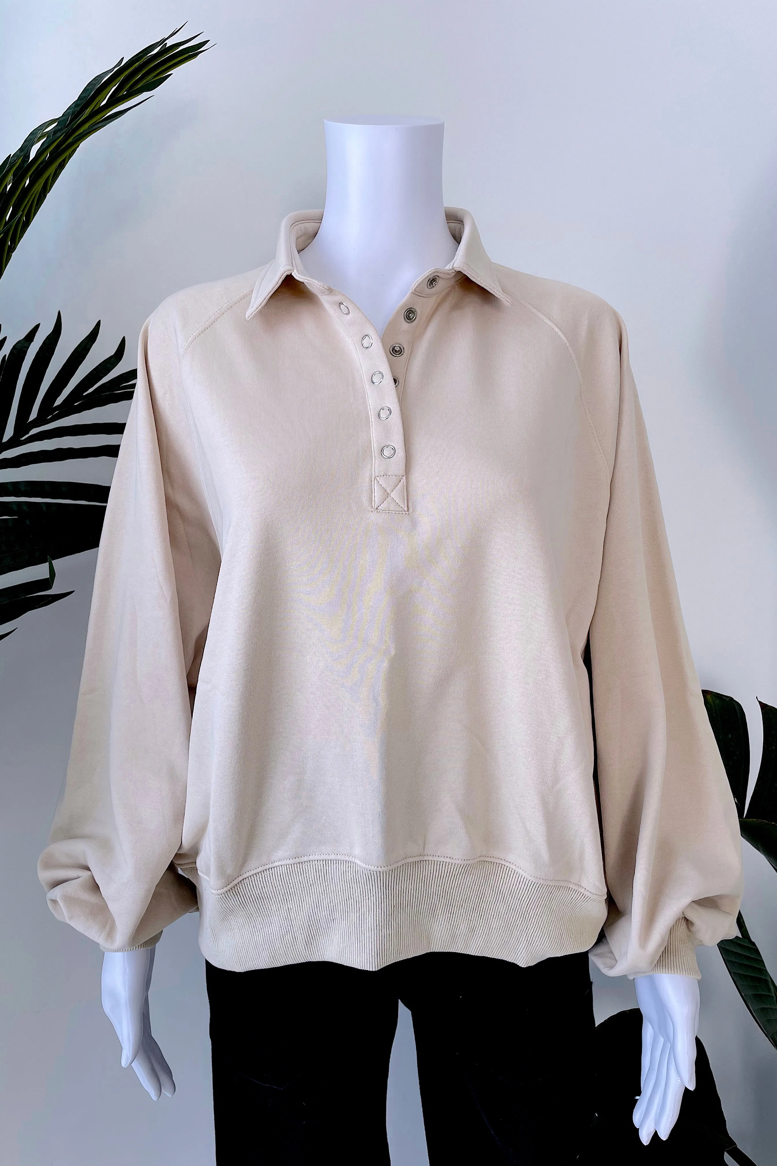 JANIE CASUAL TERRY PULLOVER IN BEIGE