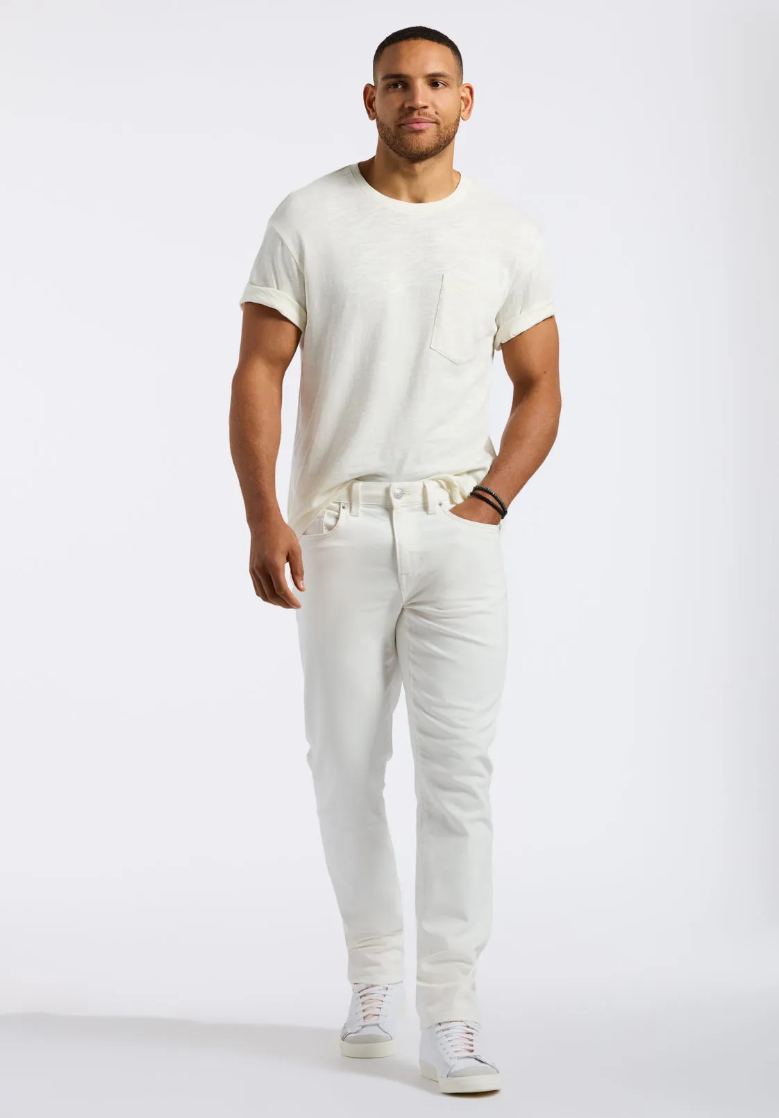 Kander Men's Slub Knit Crew Neck Pocket T-Shirt, Milk - BM24606