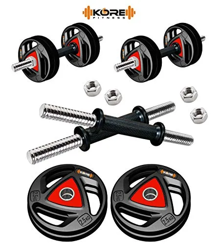 Kore Professional Metal Integrated Rubber Plates DM-10KG (2.5 KG x 4 = 10 KG) Combo 16 Dumbbells Set, Multicolor