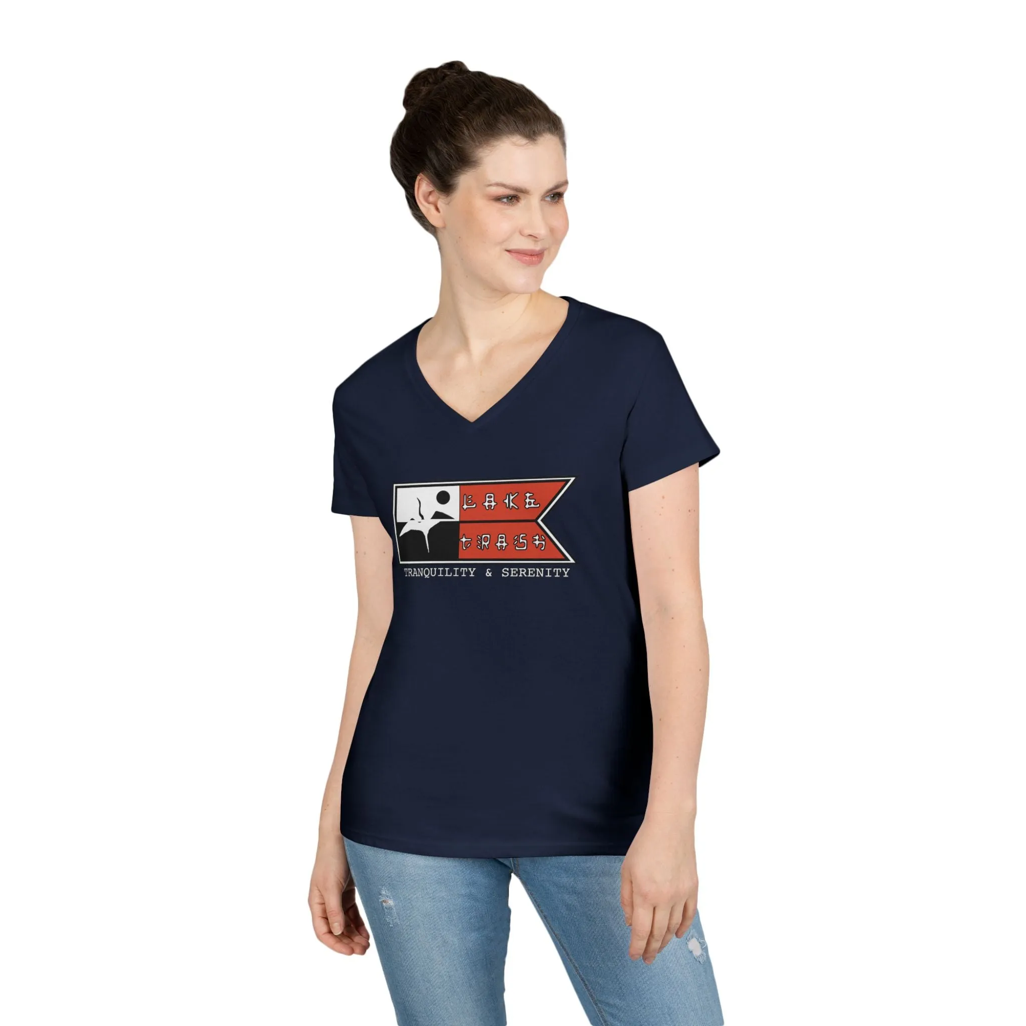 Ladies' V-Neck T-Shirt - Tranquility & Serenity Design | Relaxed Casual Wear