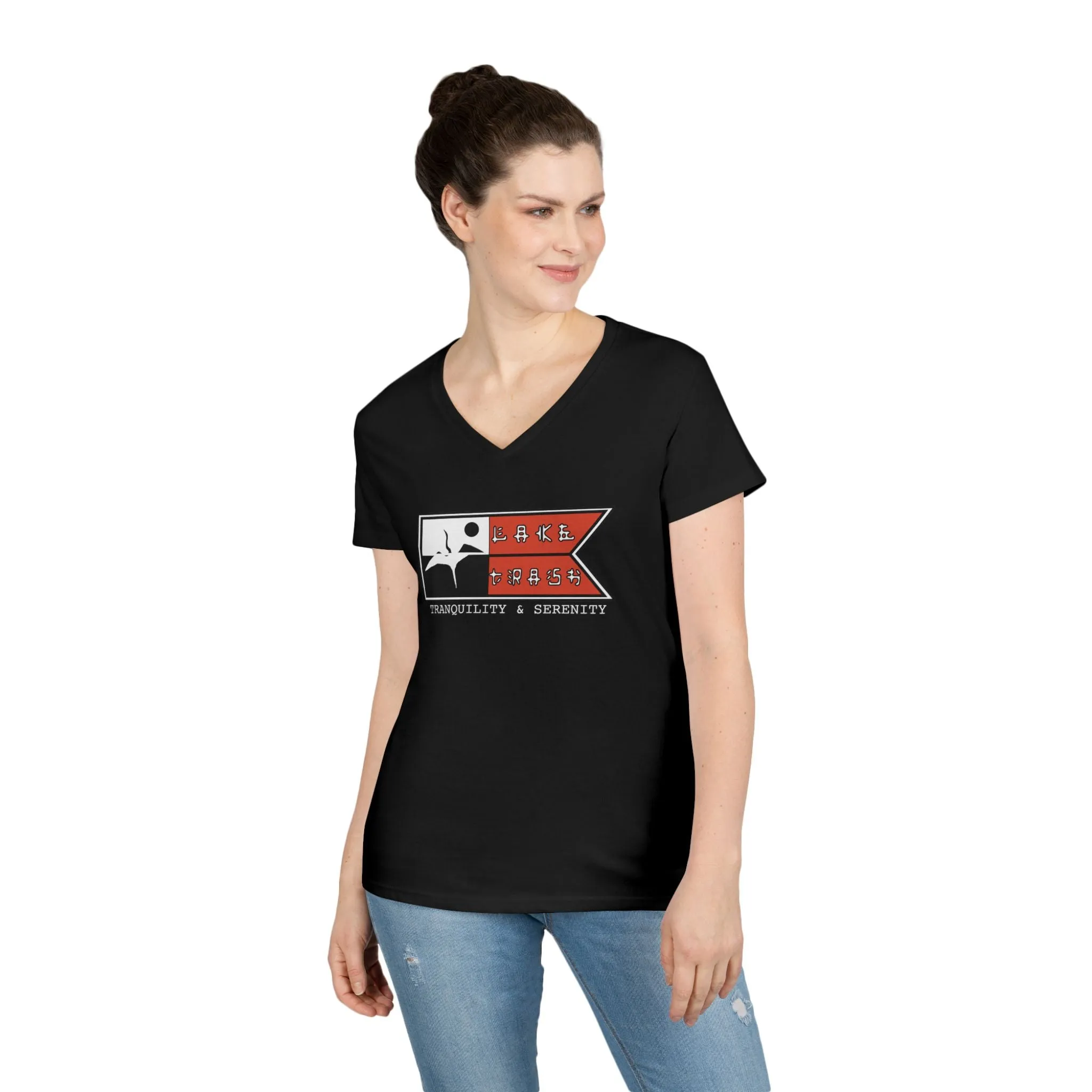 Ladies' V-Neck T-Shirt - Tranquility & Serenity Design | Relaxed Casual Wear