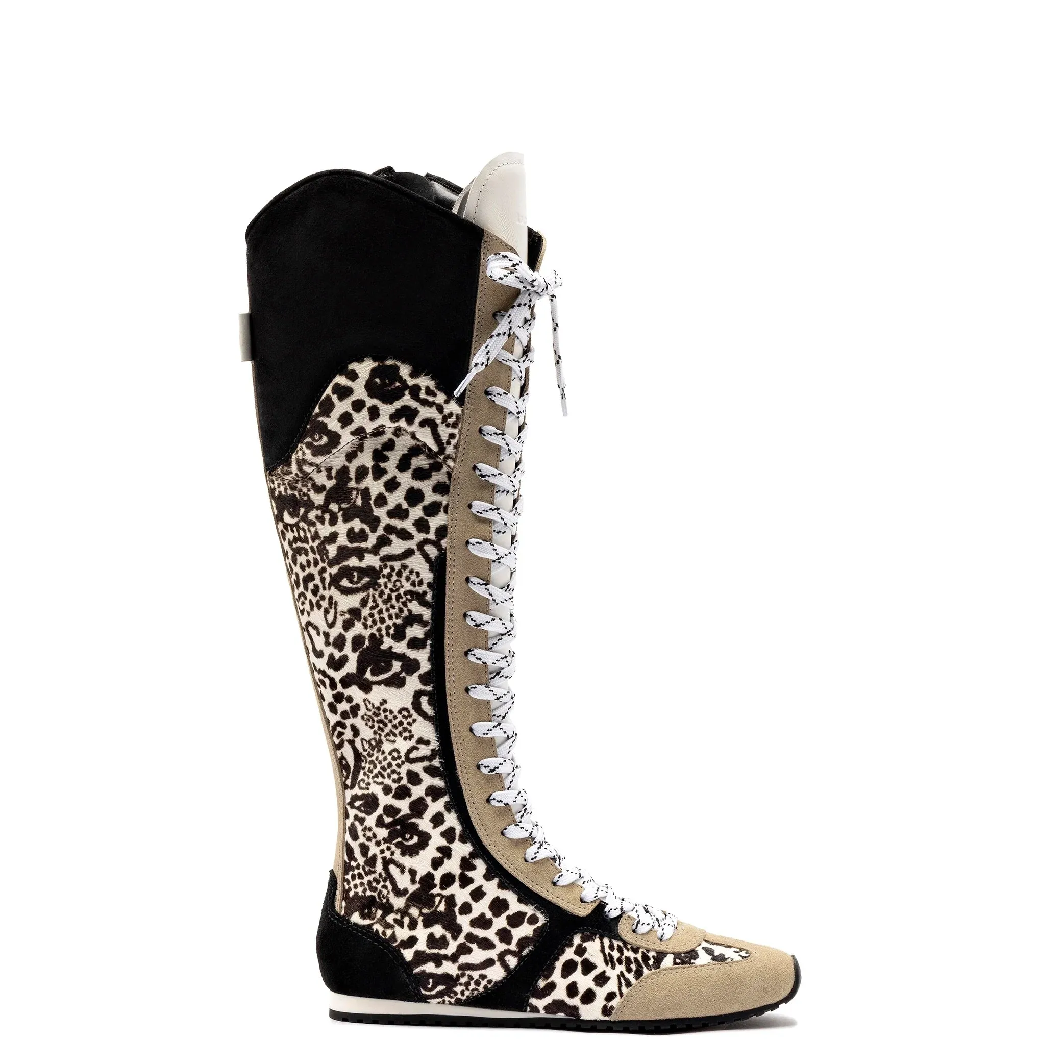 Larroude x Jonathan Cohen Flat Hi Sneaker Boot In Cheetah Black Suede