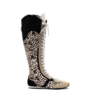 Larroude x Jonathan Cohen Flat Hi Sneaker Boot In Cheetah Black Suede