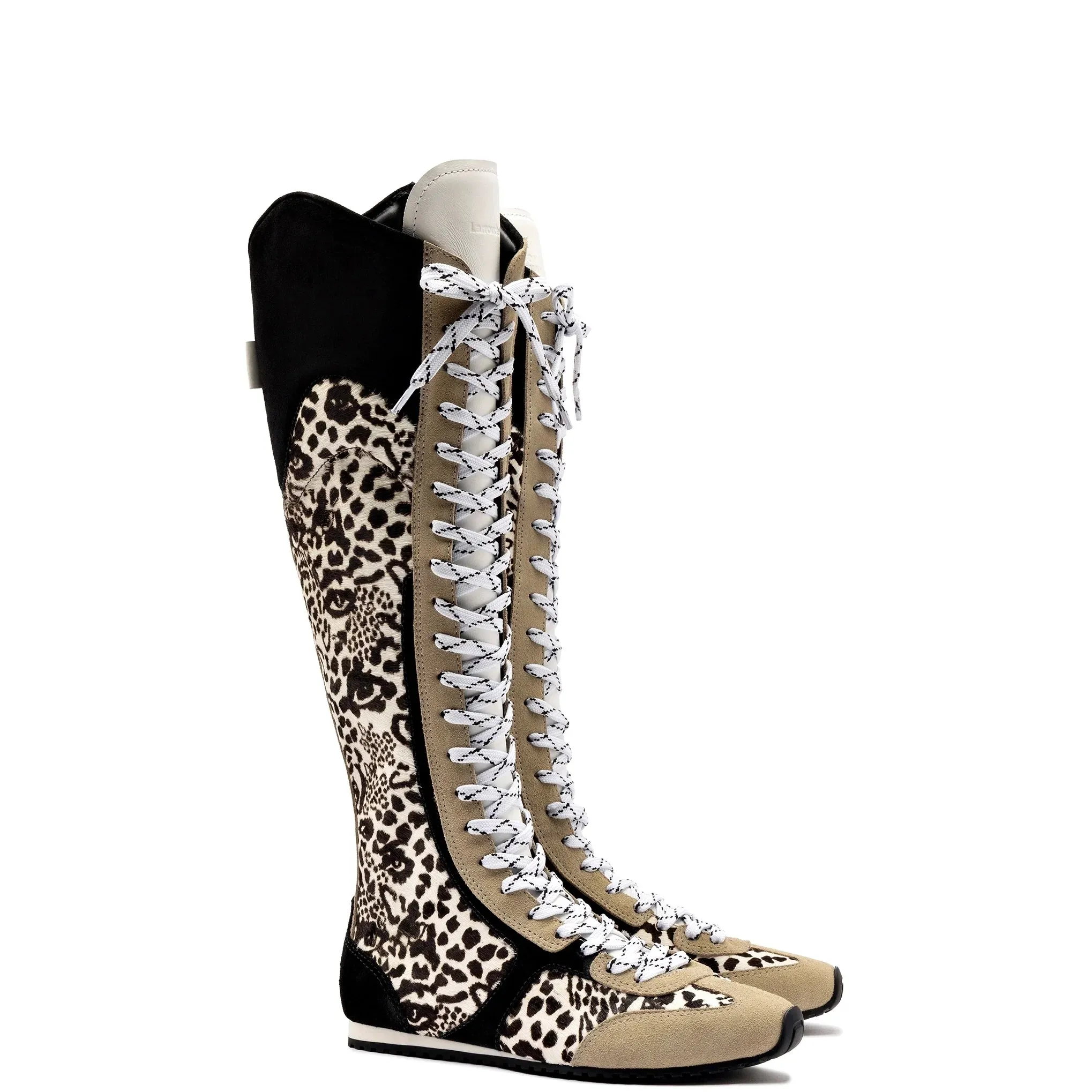 Larroude x Jonathan Cohen Flat Hi Sneaker Boot In Cheetah Black Suede
