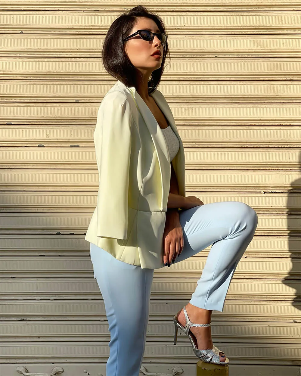Light Yellow 3/4 Length Sleeve Blazer