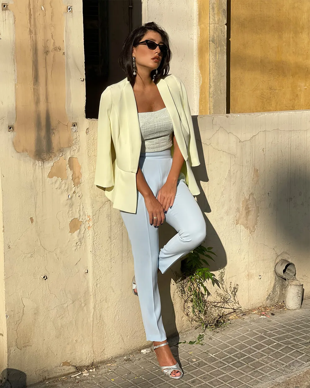 Light Yellow 3/4 Length Sleeve Blazer